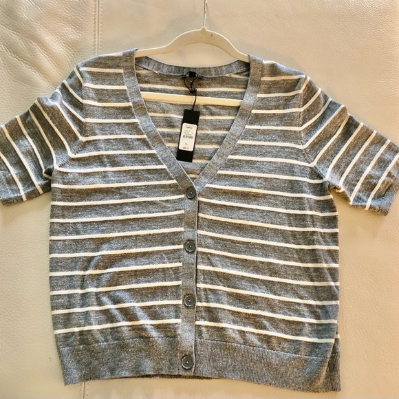 Talbots short sleeve shimmery v neck button down sweater. PL, NWT - Picture 2 of 12